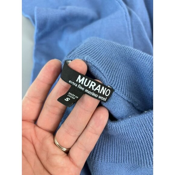 Murano women's small blue mock neck fine merino wool lightweight knit sweater - Picture 6 of 7